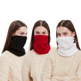 LERTREE 3PCS Winter Neck Warmer Neck Gaiter Fleece Skiing Cycling Windproof Balaclava Scarf For Men Women (Black+White+Red)