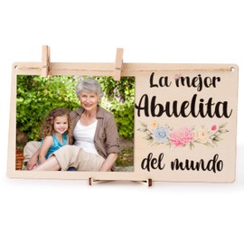 CJiangpo Grandma Picture Frame Gifts, La Mejor Abuelita Del Mundo Wooden Photo Frame Spanish First Time Grandmother Tabletop Decor Ornament, Best Grandma Gift from Grandkids for Mother’s Day Birthday