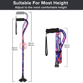 Elegant Walking Cane for Women, Foldable & Adjustable Cane for Seniors with Self-Standing Tip | Lightweight Mobility Aid for Stability & Balance Support