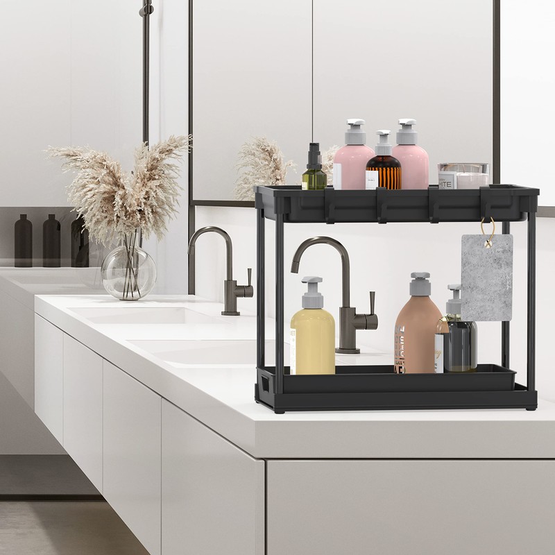 Simple Houseware 2-Tier Standard Under Sink Storage Organizer, Black