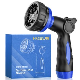 HOSUN Heavy Duty Garden Hose Nozzle, Adjustable Metal Water Sprayer with 7 Spray Patterns, Leak-Proof Thumb Control, High Pressure Hose End for Lawn Watering, Car Wash, Pet Cleaning, Blue