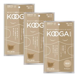 KOOGAMASK 3-Piece Set, Individual Packaging, Small Face, Washable, Pollen Urethane, UV Protection, Medium Size, Beige