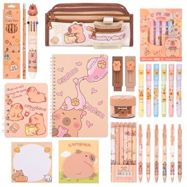 Ulema Juego de Papelería Bonito de Capybara de 33 Piezas, Regalos de Cumpleaños de Capybara para Niños y Niñas, Suministros Escolares, Juego de Capyba