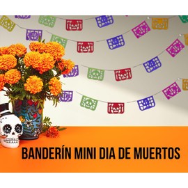 DECORACIÓN PAPEL PICADO PARA ALTAR DIA DE MUERTOS - KIT DE 10 TIRAS de 1.5 MTS MODELO DIA DE MUERTOS MINI