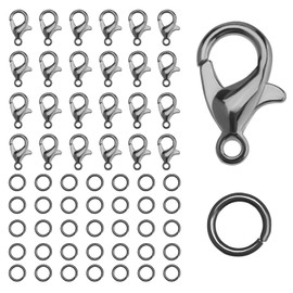 KINBOM 50pcs Lobster Clasp and 120pcs Open Jump Ring, Jewelry Bracelet Connectors Necklace Clasp Bracelet Clasp Jump Rings for Jewelry Making (Clasp: 12x6mm + Ring: 0.7x5mm, Gun Black)