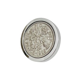 Genuine Polished 1959 Sixpence in Lapel Pin | 1959 anniversary, 66th birthday