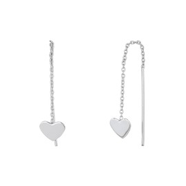 Vanbelle 925 Sterling Silver Jewelry - Dangling Heart Threader Earring - Rhodium Plated - Classic Lightweight Valentine Gift for Her