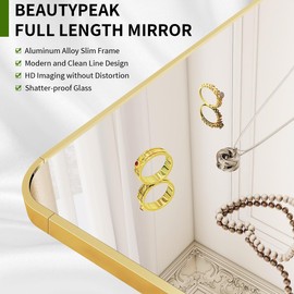 BEAUTYPEAK Mirror Full Length, 59"x16" Floor Mirror,Rounded Corner Full Body for Bedroom Mirror Standing,Leaning or Hanging, Standing Metal Framed Mirror for Living Room Bathroom,Gold