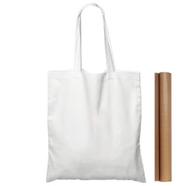 NPBAG 5 Pack 15'' X 16'' White Cotton Tote Bags, Lightweight Blank Bulk Cloth bags with 1pc of PTFE Teflon Sheet