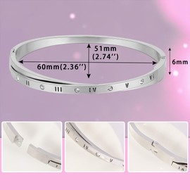 MILAKOO Roman Numbers Cubic Zircon Filled Bangle Bracelet Classic Stainless Steel Cuff Love Friendship Couples Gifts