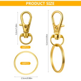 120 Pcs Gold Keyring,Keyrings for Crafting,60Pcs Clasps & 60Pcs Rings(Gold)