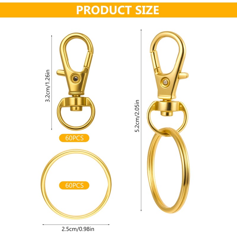 120 Pcs Gold Keyring,Keyrings for Crafting,60Pcs Clasps & 60Pcs Rings(Gold)