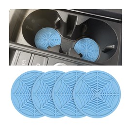 BESULEN Car Cup Coasters, 4 Pack Spider Web PVC Non-Slip Drink Mat, 2.75 Inch Universal Auto Cup Holder Insert Drainage Coasters, Car Interior Accessories Ornaments for SUV, Truck, Sedan (Blue)