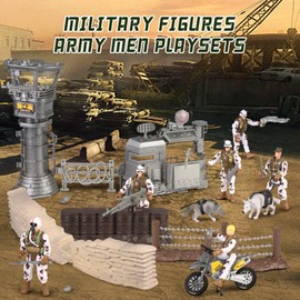 Military Base Toys Set,Army Men Soldier Action Figures and Weapon Gear Accessories Military Combat Motorcycle Toys Army Playset Birthday Toy for Kids Boys 3 4 5 6 7 8 Years Old