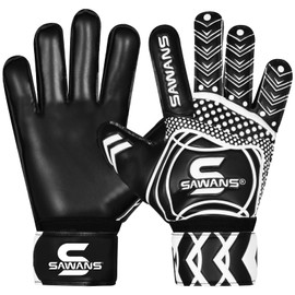 SAWANS Goalkeeper Gloves Football Training Equipment for Kids Boys Youth Adult Men Goalie Gloves Grips Palm Protection Double Layer Breathable Goalkeeping (Black, 4)