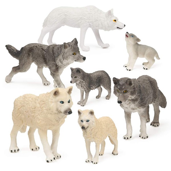 RESTCLOUD 7Pcs Wolf Toy Figurines Set Wolf Animals Figures (Wolf Set B)