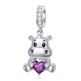 PROESS 925 Sterling Silver Hippo Charm February Birthstone Charm for Women Hippo Lovers