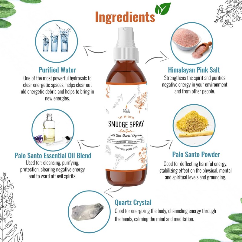 SOUL STICKS Palo Santo Smudge Spray – 3.5oz Smokeless Energy