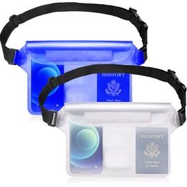 GLBSUNION IPX8 Waterproof Pouch Bag with Adjustable Waist Strap-Screen Touchable Dry Bag with Adjustable Belt for Phone Valuables for Beach Swimming Snorkeling Boating Fishing Kayaking (2 Pack)