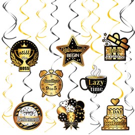 Retirement Decorations, Kaluofan 24 PCS Retirement Party Decorations, Black Gold Leaving Party Decorations, Hanging Swirls Happy Retirement Decorations for Women Men Leader Colleague Family