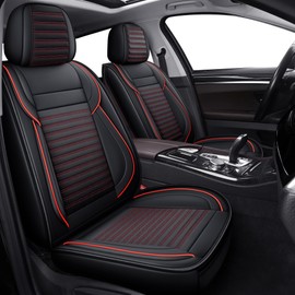 LINGVIDO Front Car Seat Covers, Faux Nappa Leather, Airbag Compatible and Waterproof Protectors for Sedans SUVs, Breathable Anti-Slip Interior for Commuters and Rideshare, Black/Red