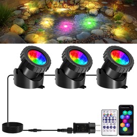 T-SUNUS Pond Lighting Underwater RGB Pool Lighting Underwater with App Bluetooth IP68 Waterproof LED Underwater Headlight Pond Lighting for Garden Patio Tree Aquarium Pool