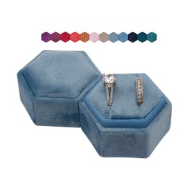 Beatrix & Luca Velvet Hexagon Ring Box for weddings, proposals, engagements, and photography (French Blue Matte Double)