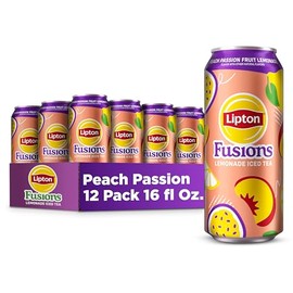 Lipton Fusions, Peach Passion Fruit Lemonade Iced Tea, 16 Fl Oz Cans (Pack of 12)
