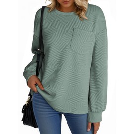 Dokotoo Women's Casual Long Sleeve Crew Neck Oversized Sweatshirt Business Work Spring Tops Shirts Tunic Tee 2025 Fall Stretch Texture Lightweight Blouse Fashion Trendy Pullover Knit Canton Small