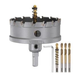 sourcing map Carbide Hole Saw Kit 84mm (3-5/16") Metal Hole Cutter Set with 5pcs Center Drill Bits Springs 1pcs Wrench for Stainless Steel Copper Iron Aluminum