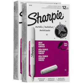 Sharpie Metallic Permanent Markers, Fine Point-Silver-12 ct, 2 pk