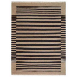 Rugsotic Carpets Hand Woven Flat Weave Kilim Wool ECO-Friendly Area Rugs - 5'x8', Rectangle Shape, Cream Charcoal Color, Contemporary Design, Low Pile Handmade Rugs for Living Room (D00125)