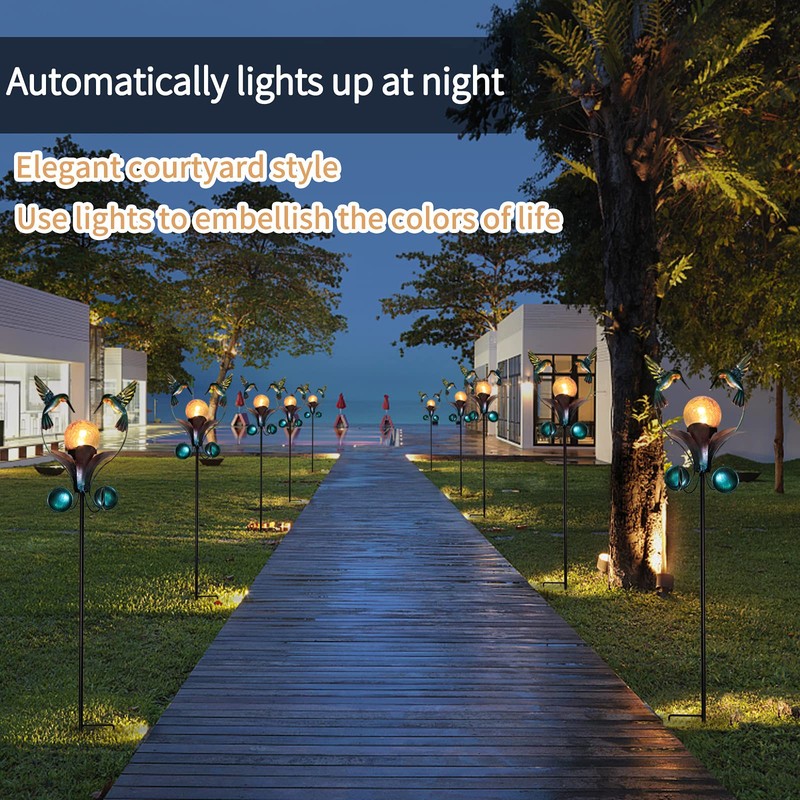 VCUTEKA Solar Lights Outdoor Metal Garden Stake Waterproof Crackle Glass