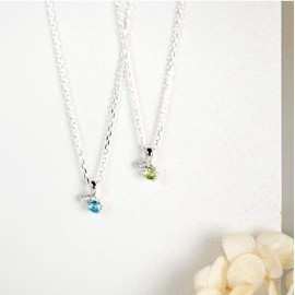 Mirai-Tenshi MIP8103 Cubic Zirconia & Natural Stone Combi Jewel Women's Necklace Jewelry Silver Perfect Birthday Gift, Silver, Peridot