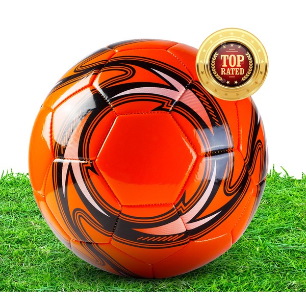 Western Star Soccer Ball Size 4- Official Match Weight - 5 Colors - Youth & Adult Soccer Players - Helix Design - Long-Lasting Construction & Attractive Soccer Gifts (Amber Orange, 4)