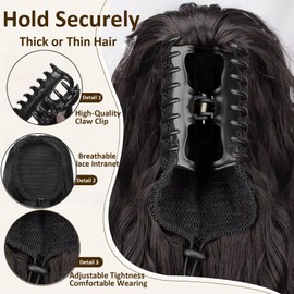 VCAY Ponytail Extension, 12 Inch Claw Clip in Hair Extensions, Hold Securely, Tangle-Free,Wavy Natural Looking Synthetic Pony Tails Extension for Daily Use (Darkest Brown Tend to Black, 12 Inch)