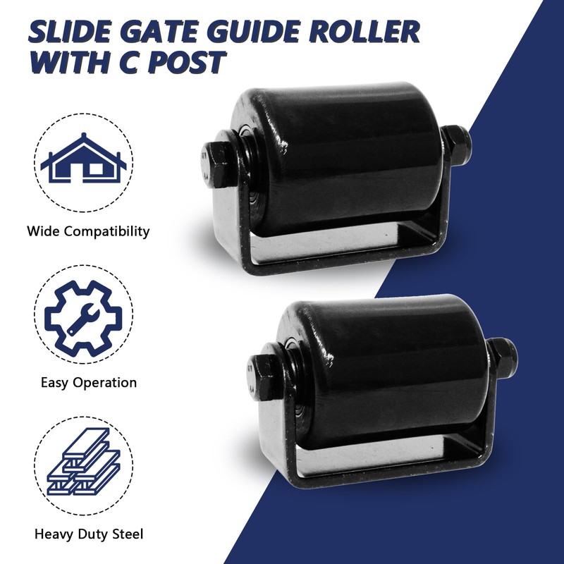 2Pack Slide Gate Guide Roller with C Post Welded Bracket,