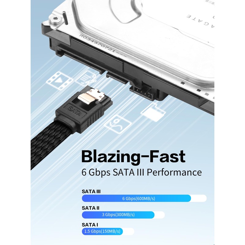 YACSEJAO 4pcs SATA III Cable 19.7 Inch 6Gbps SATA 3.0