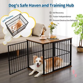Made4Pets Dog Crate Furniture for Large Dogs, Big Dog Kennel House for Indoor and Outdoor Use, Heavy-Duty Dog Cage Chew-Resistant with Washable Cushion, Modern Side End Table, 31.1"*21.5"*25.2"