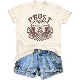 UYIQL Womens Oktoberfest Shirt Prost Oktoberfest Festival Party Tshirt Cute Prost Beer Graphic Tee Top D-Apricot L