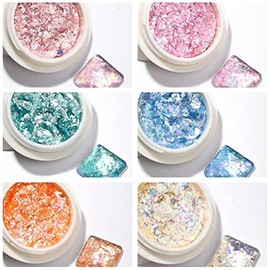 OMOSIROI Ultra-Slim & Ultra-Glowing Nail Holograms Aurora Rainbow Mica Flakes for Nail Holo Parts Gel Nails Resin Nail Art Powder (6-Color Set)
