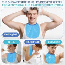 WASHINBED Tracheostomy Shower Cover Neck Stoma Protector for Tracheostomy (Blue&Rose, 2pc)