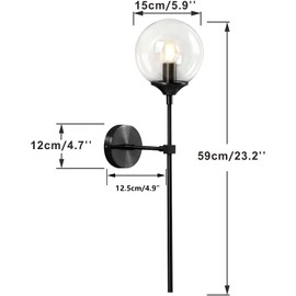 KCO Lighting Mid Century Black Wall Mounted Sconce Round Clear Glass Globe Wall Lamp Minimalist Slim Wall Sconce Light for Hallway, Stairs, Bathroom Mirror