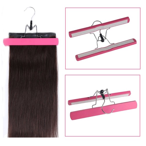 Lightweight Strong Hanger with Double Anti-Slip Stickers for Clip/Tape in Virgin Human Hair Extensions Storage, Wash, Style and Pack (Rose Red)