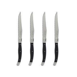 French Home Laguiole 4-Piece Steak Knife Set – Sophisticated Stainless Steel Dinner Knives with Black Handles & Iconic Bee Emblem – Serrated Knives for Smooth Cutting (9.25")
