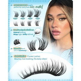 PHKERATA Wispy Lash Clusters Natural Eyelash Clusters Extensions C Curly Individual Lashes Clusters DIY Eyelash Extension with Wide Soft Thin Band,10-16MM,180Pcs