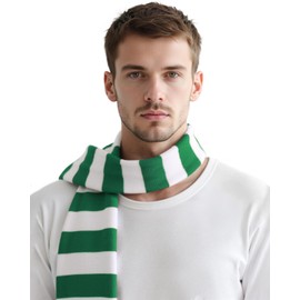Century Star Mens Green and White Striped Scarf-Winter Warm Long Scarves For Party Festival Casual Costume Accessory