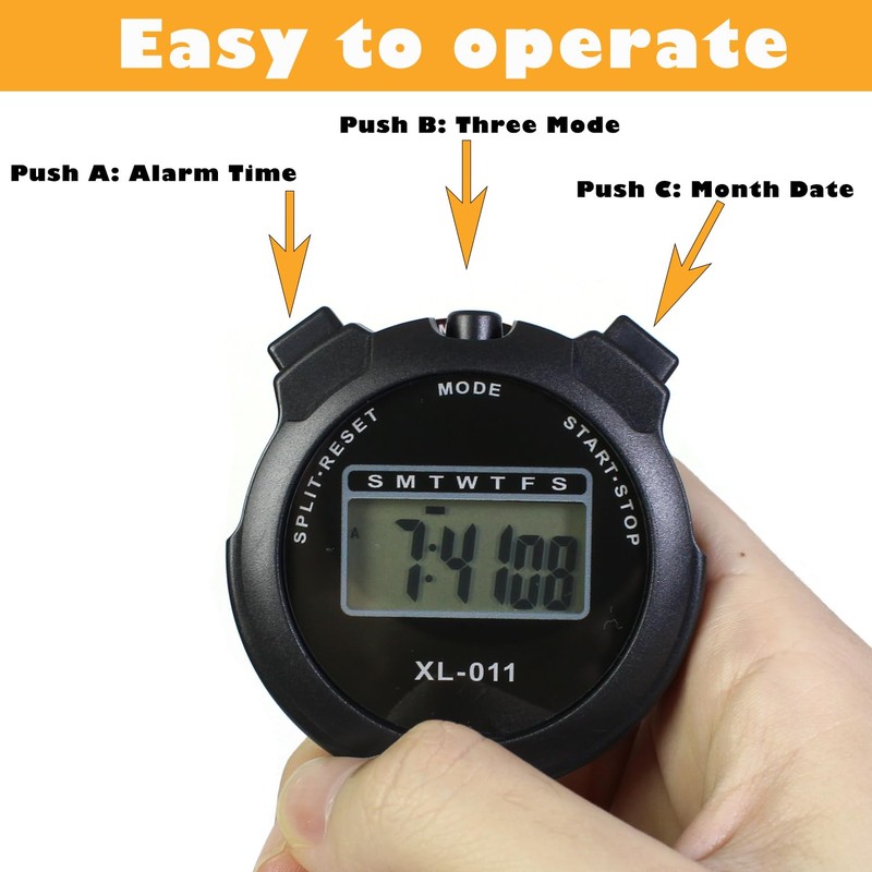 HYNNIO Digital Stopwatch with Date Time Alarm, Black, Pack of