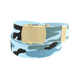 Thomas Bates Canvas Web Belt Cargo Cotton Military Buckle (Light Blue Camo)