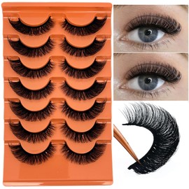 TIKILEY D Curl Lashes Fluffy Cat Eye Faux Mink Lashes Strip Lashes That Look Like Extension Soft 3D Volume False Eyelashes Pack